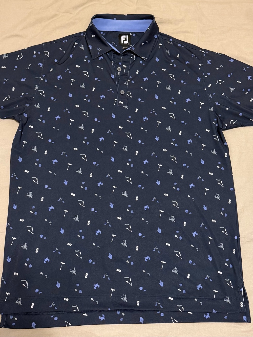 FootJoy Men’s Navy Golf Polo with Blue and White Micro-Print